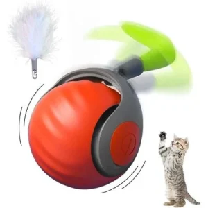 Pawffee Pelota gato naranja recargable USB, rotación 360°, 2 modos 1 pieza