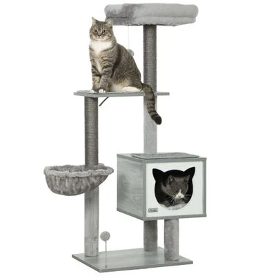 PawHut Árbol para Gato 48x40x126 cm Gris Claro 1 Article