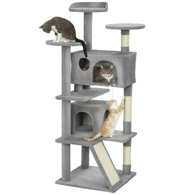 PawHut Árbol para Gato 49x49x138 cm Gris Claro 1 Article