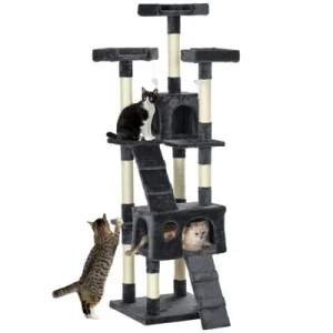 PawHut Árbol para Gato 49x49x173 cm Gris Oscuro 1 Article