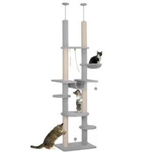 PawHut Árbol para Gato 60x44x255 cm Gris Claro 1 Article