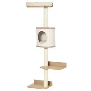 PawHut Árbol para Gatos Pared 38x30x149 cm Beige y Roble 1 Article