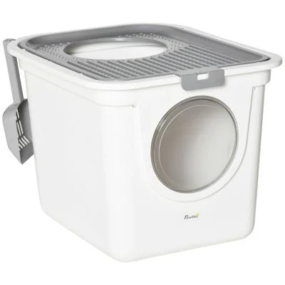 PawHut Arenero para Gato 44x55x39 cm Blanco y Gris 1 Article