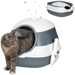 PawHut Arenero para Gato 52x41x38 cm Blanco y Gris 1 Article