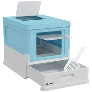 PawHut Arenero para Gato Azul y Blanco