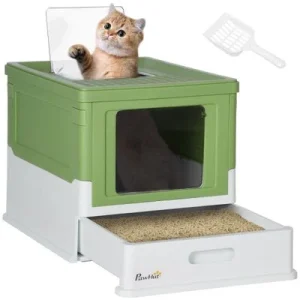 PawHut Arenero para Gato Blanco y Verde