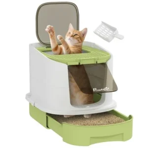 PawHut Arenero para Gato Blanco y Verde