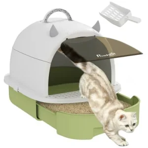 PawHut Arenero para Gato Blanco y Verde