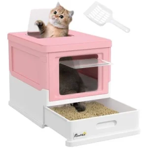 PawHut Arenero para Gato Rosa y Blanco