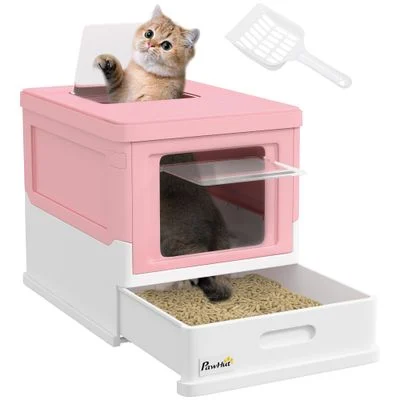 PawHut Arenero para Gato Rosa y Blanco