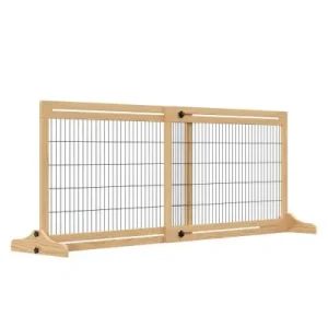 PawHut Barrera de Seguridad 180x36x69 cm Madera Natural 1 Article