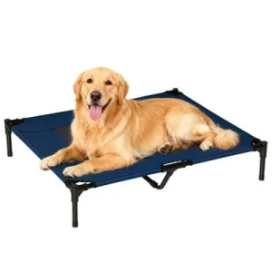 PawHut Cama Elevada para Perro Azul 91.5x76.2x18 cm
