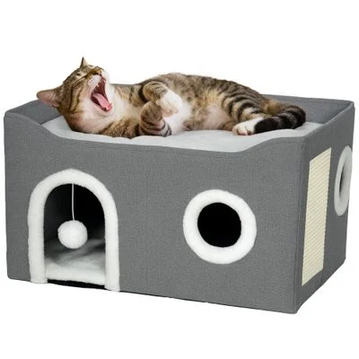 PawHut Casa para Gato 60x40X34 cm Gris 1 Article