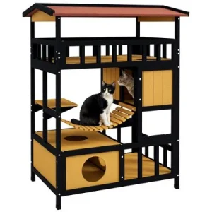 PawHut Caseta para Gato 84x60x116 cm Madera Natural 1 Article