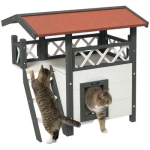 PawHut Caseta para Gato Blanco y Rojo
