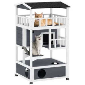 PawHut Caseta para Gato Gris y Blanco