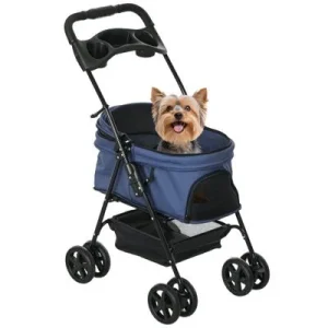 PawHut Cochecito para Mascota Azul Marino
