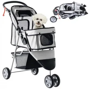 PawHut Cochecito Perro y Gato Gris
