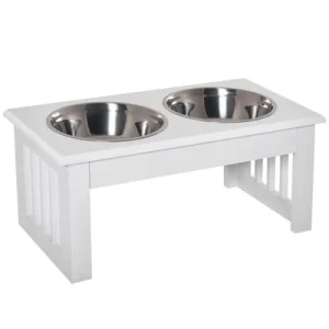 PawHut Comedero Elevado para Perro 44x24x15 cm Blanco 1 Article
