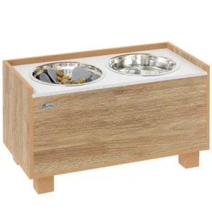 PawHut Comedero para Perro 60x30x35.5 cm Roble 1 Article