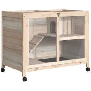 PawHut Conejera con Rueda 91.5x53.3x73 cm Madera Natural 1 Article