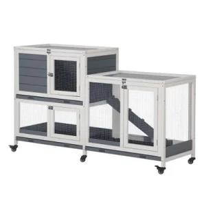 PawHut Conejera de Madera 147x45.5x88.5 cm Gris 1 Article