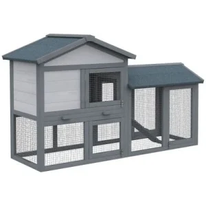 PawHut Conejera de Madera 147x54x84cm Gris 1 Article