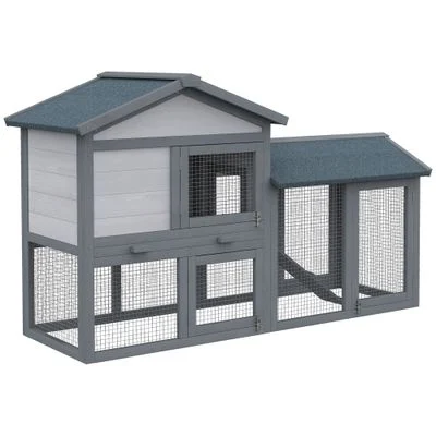 PawHut Conejera de Madera 147x54x84cm Gris 1 Article