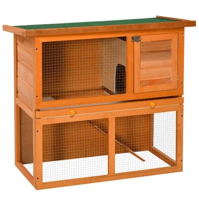 PawHut Conejera de Madera 90x45x80cm amarillo y verde; 1 Article