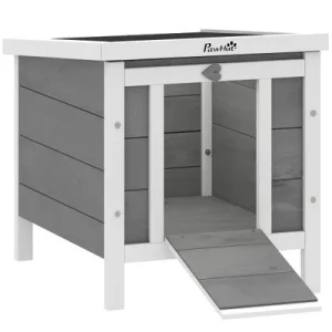 PawHut Conejera de Madera Gris