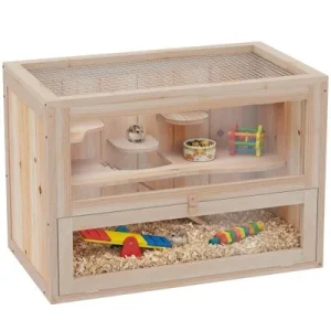 PawHut Jaula Madera para Hámster 60x35x42cm Natural 1 Article