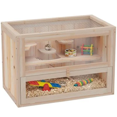 PawHut Jaula Madera para Hámster 60x35x42cm Natural 1 Article