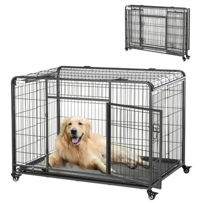 PawHut Jaula Metal Perro 125x76x81 cm Gris Oscuro 1 Article