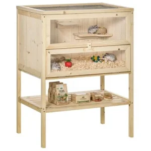 PawHut Jaula para Hámster 60x40x80cm Madera Natural 1 Article