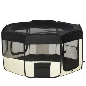 PawHut Parque Mascotas Plegable 120x48x58cm Negro y CREMA 1 Article