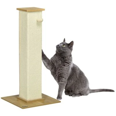 PawHut Rascador para Gato 38x38x80 cm Roble y Crema 1 Article