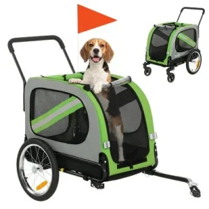 PawHut Remolque de Bicicleta Perro 134x62x101 cm Verde 1 Article