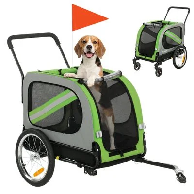 PawHut Remolque de Bicicleta Perro 134x62x101 cm Verde 1 Article