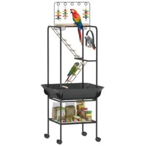 PawHut Soporte para Pájaro 63x63x163 cm Gris Oscuro 1 Article