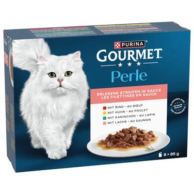 Purina Gourmet Perle Finas Láminas en sobres 8 x 85 g - Pack mixto Finas tiras en salsa (4 variedades)