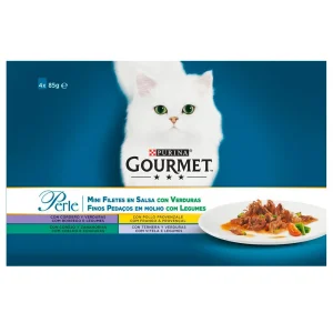PURINA Gourmet Perle Mini Filetes en salsa con Verduras 4x85g y 12x(4x85g)