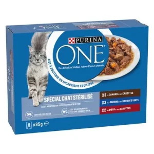 PURINA ONE Cat Sterilized 8 x 85 g - Pack mixto Pato, Vacuno, Sardina