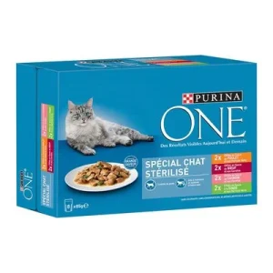 PURINA ONE Cat Sterilized Con pollo, ternera, salmón y pavo (8 x 85 g)