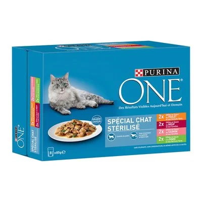 PURINA ONE Cat Sterilized Con pollo, ternera, salmón y pavo (8 x 85 g)