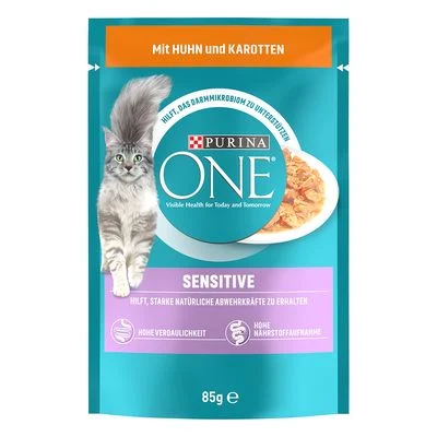 PURINA ONE Sensitive comida húmeda para gatos Con pollo y zanahoria (13 x 85 g)