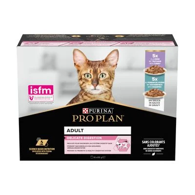 PURINA PRO PLAN Cat Adult Delicate Digestion 10 x 85 g Pavo y pescado del Océano