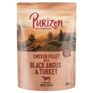 Purizon Adult 6 x 300 g sin cereales en bolsitas para perros Black Angus con pavo