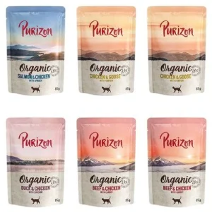 Purizon Organic 6 x 85 g comida ecológica para gatos Pack mixto (2 x pollo, 2 x ternera, 1 x salmón, 1 x pato)