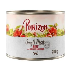 Purizon Single Meat comida húmeda para gatos 12 x 200 g - Pack Ahorro Vacuno con flores de hibisco