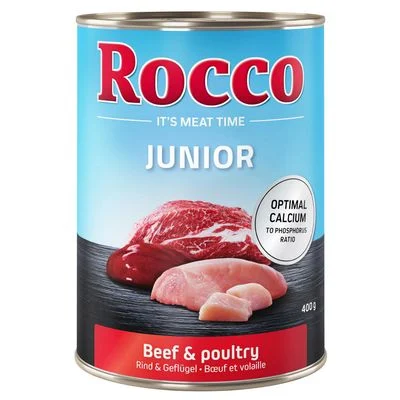 Rocco Junior 24 x 400 g - Pack Ahorro Ave con vacuno